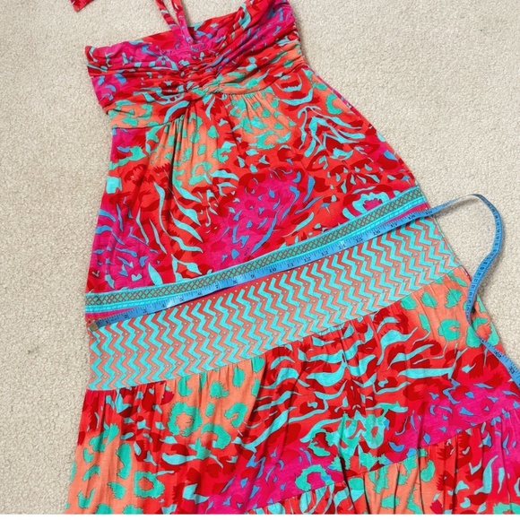 Hale Bob Cabana Maxi Dress Halter Style Resort Beach Tie Neck Vibrant Print XS - Picture 12 of 14